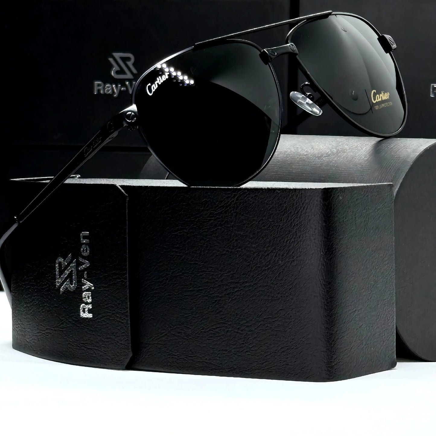 Black Diamond Elite | نظارة شمسية أفيتور حصرية - إطار أسود فاخر - عدسات UV400 زرقاء مضادة للانعكاس #33
