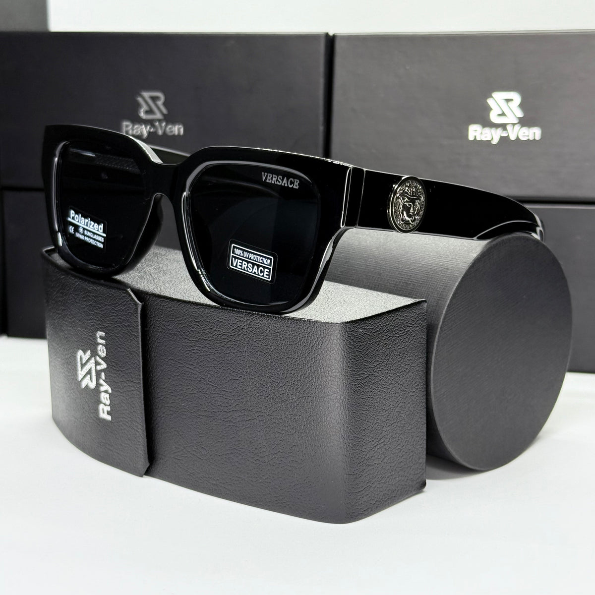 Polarized Medusa Elite | نظارة شمسية مربع فاخرة - عدسات مستقطبة |44| إطار أسيتات بشعار ميدوسا مميز