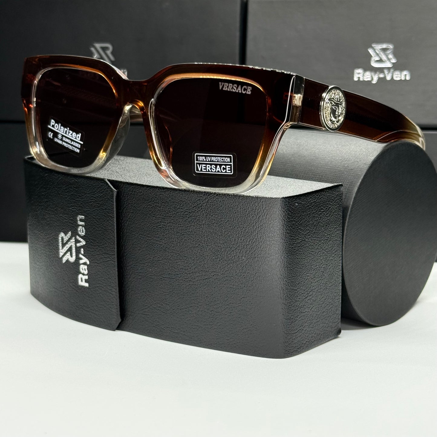 Polarized Medusa Elite | نظارة شمسية مربع فاخرة - عدسات مستقطبة |44| إطار أسيتات بشعار ميدوسا مميز