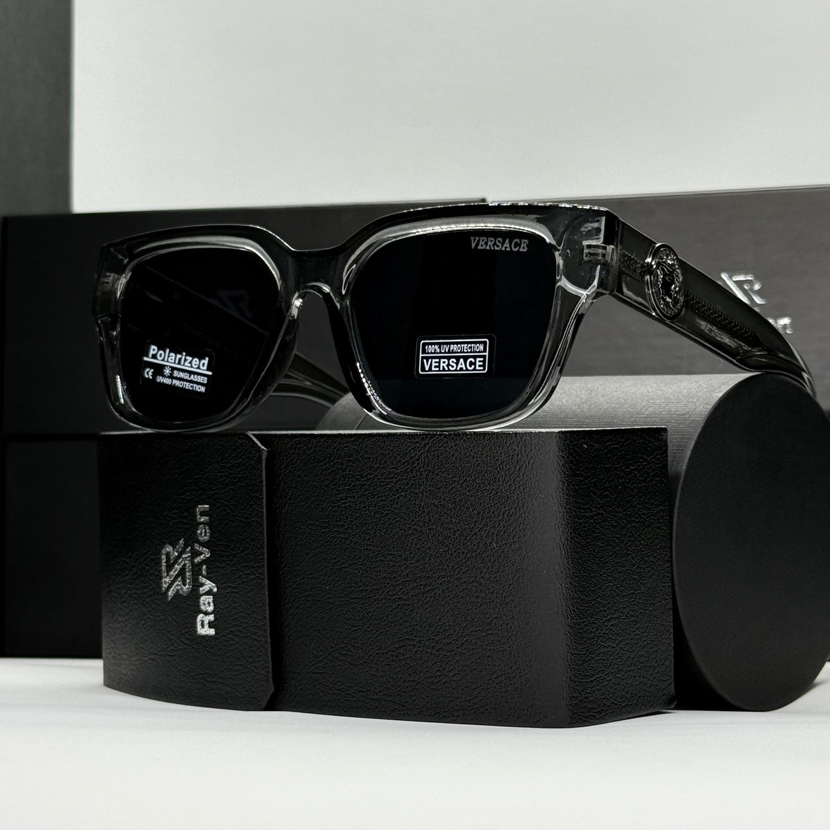 Polarized Medusa Elite | نظارة شمسية مربع فاخرة - عدسات مستقطبة |44| إطار أسيتات بشعار ميدوسا مميز