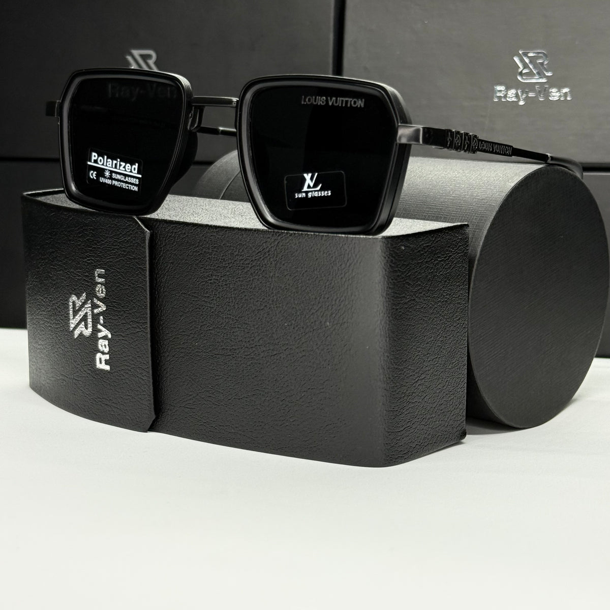 Polarized LV Elite - نظارة شمسية مربع فاخرة - عدسات مستقطبة |41| إطار أسيتات بمفصلات سوستة