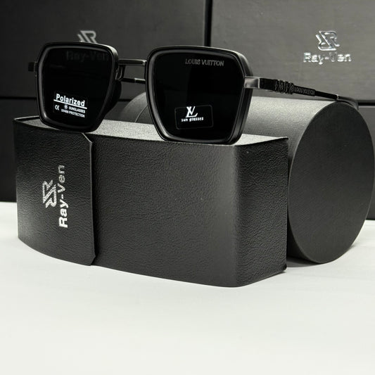 Polarized LV Elite - نظارة شمسية مربع فاخرة - عدسات مستقطبة |41| إطار أسيتات بمفصلات سوستة