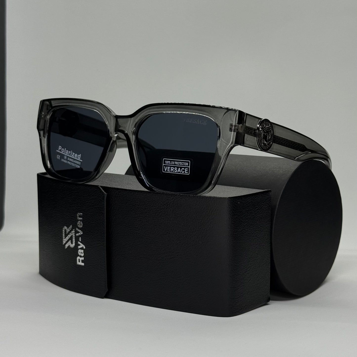Polarized Medusa Elite | نظارة شمسية مربع فاخرة - عدسات مستقطبة |44| إطار أسيتات بشعار ميدوسا مميز