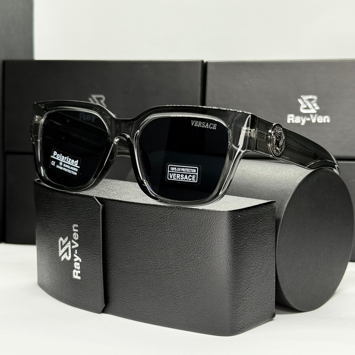 Polarized Medusa Elite | نظارة شمسية مربع فاخرة - عدسات مستقطبة |44| إطار أسيتات بشعار ميدوسا مميز