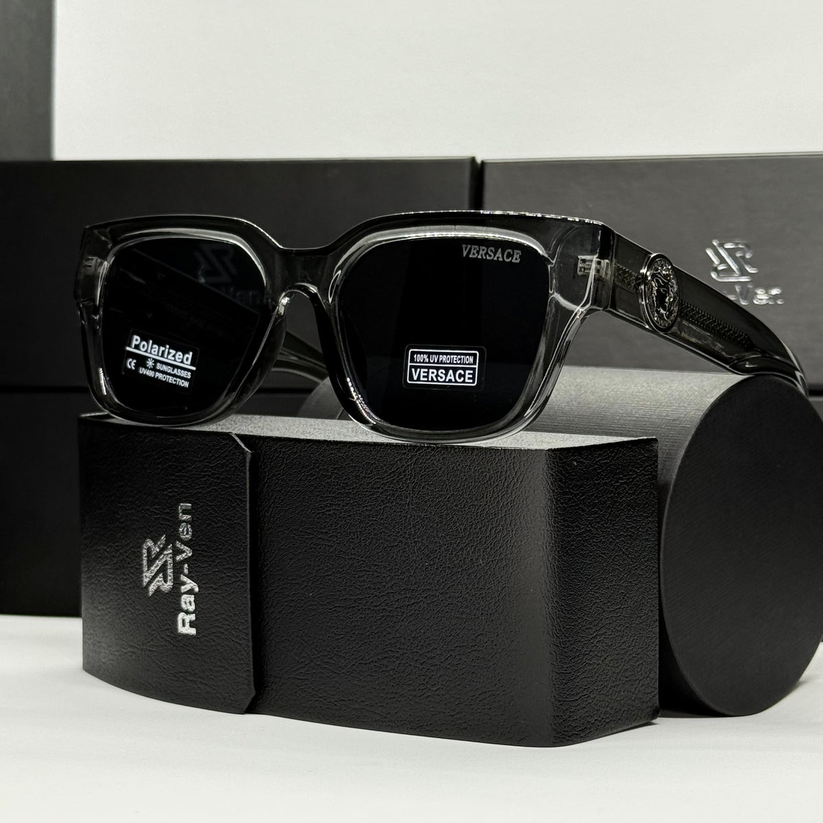 Polarized Medusa Elite | نظارة شمسية مربع فاخرة - عدسات مستقطبة |44| إطار أسيتات بشعار ميدوسا مميز