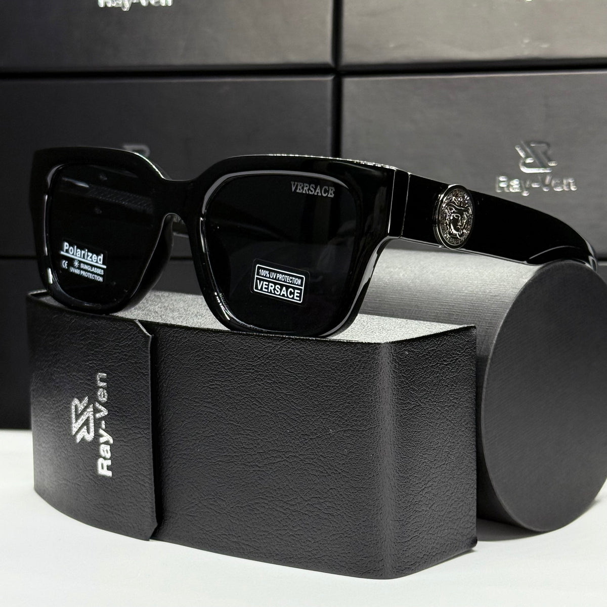 Polarized Medusa Elite | نظارة شمسية مربع فاخرة - عدسات مستقطبة |44| إطار أسيتات بشعار ميدوسا مميز
