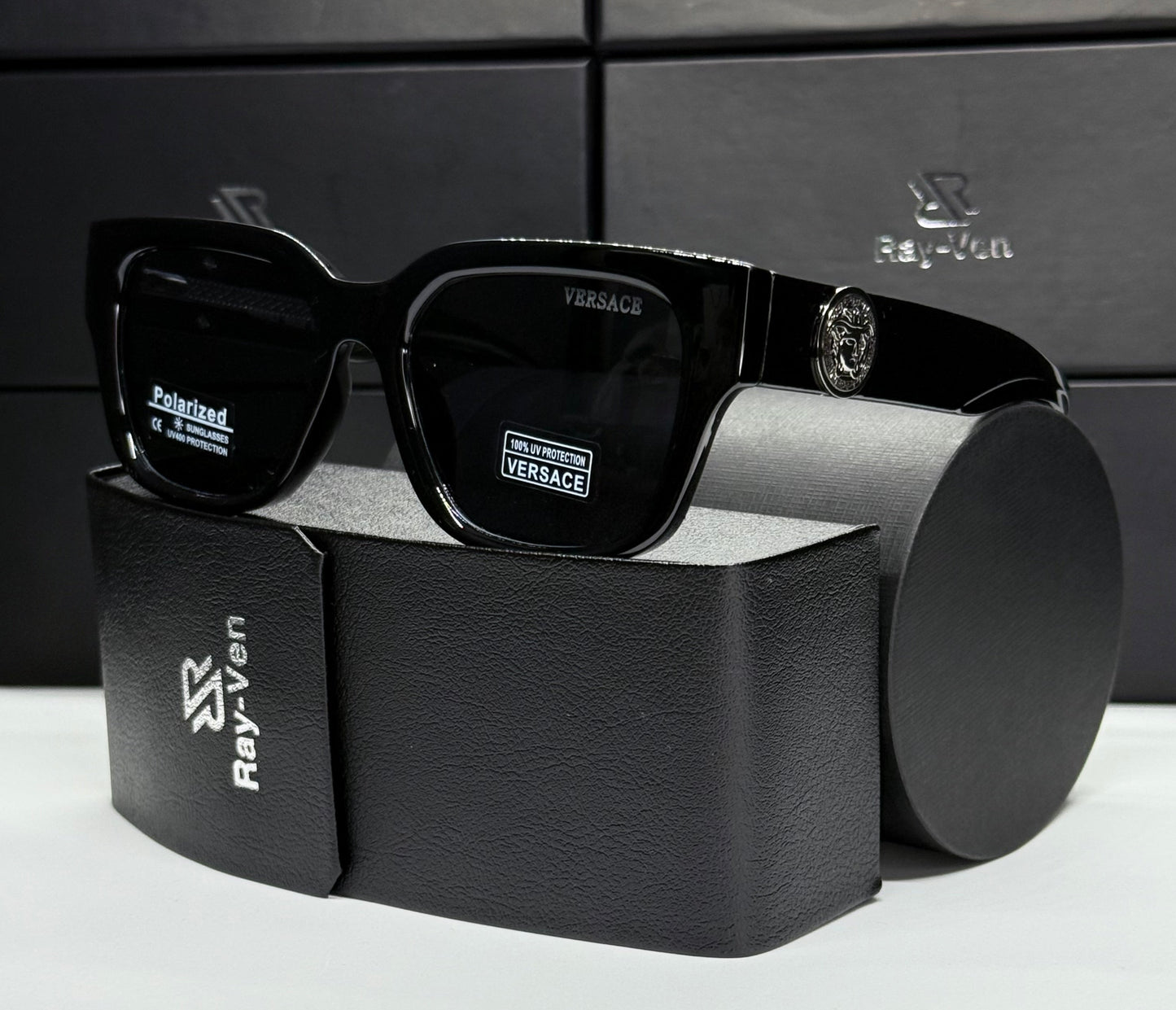 Polarized Medusa Elite | نظارة شمسية مربع فاخرة - عدسات مستقطبة |44| إطار أسيتات بشعار ميدوسا مميز