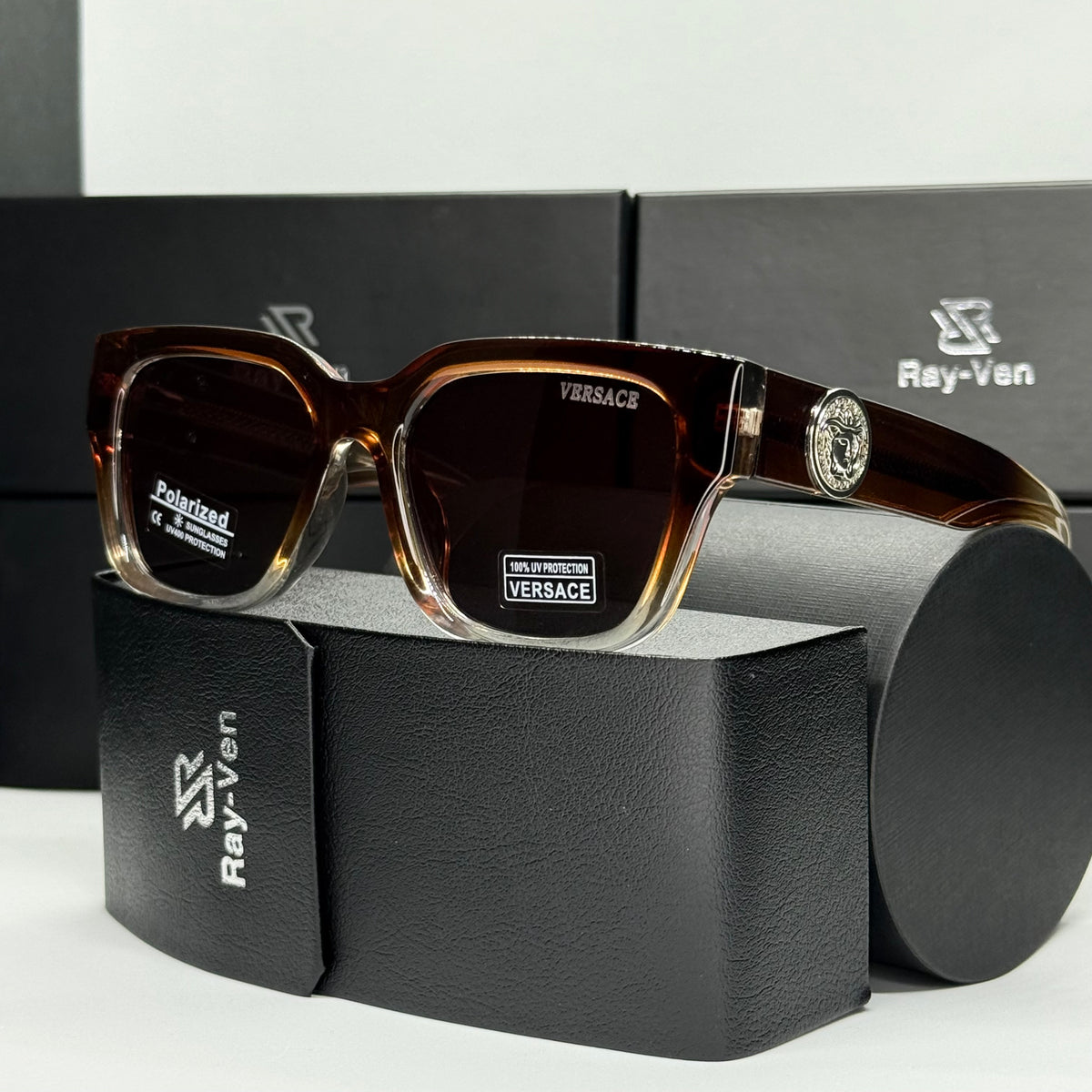 Polarized Medusa Elite | نظارة شمسية مربع فاخرة - عدسات مستقطبة |44| إطار أسيتات بشعار ميدوسا مميز