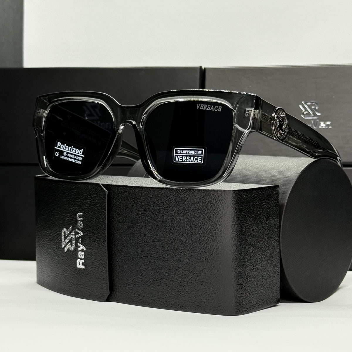 Polarized Medusa Elite | نظارة شمسية مربع فاخرة - عدسات مستقطبة |44| إطار أسيتات بشعار ميدوسا مميز