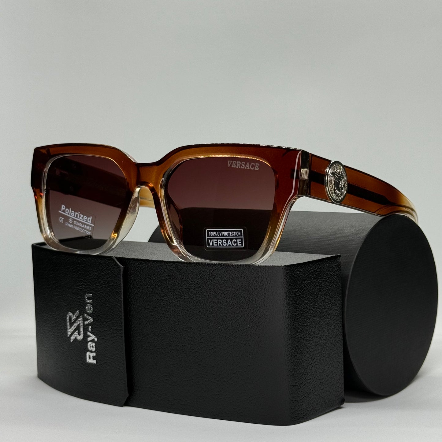Polarized Medusa Elite | نظارة شمسية مربع فاخرة - عدسات مستقطبة |44| إطار أسيتات بشعار ميدوسا مميز