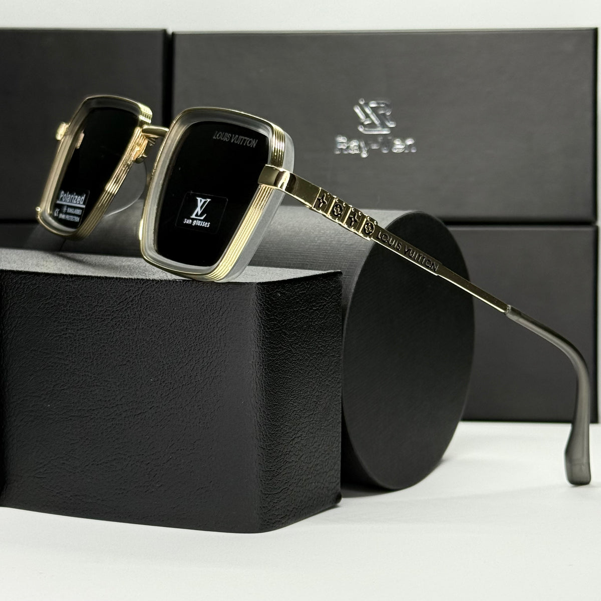 Polarized LV Elite - نظارة شمسية مربع فاخرة - عدسات مستقطبة |41| إطار أسيتات بمفصلات سوستة