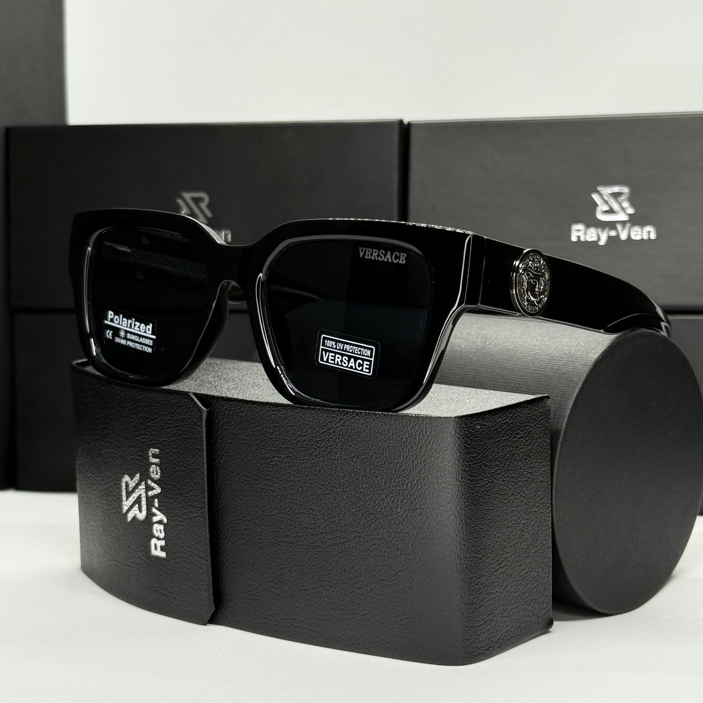 Polarized Medusa Elite | نظارة شمسية مربع فاخرة - عدسات مستقطبة |44| إطار أسيتات بشعار ميدوسا مميز
