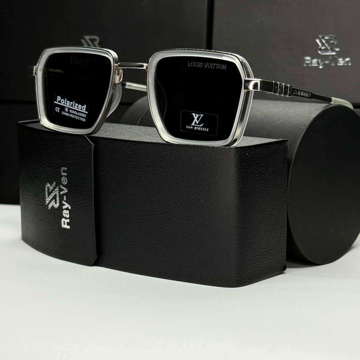 Polarized LV Elite - نظارة شمسية مربع فاخرة - عدسات مستقطبة |41| إطار أسيتات بمفصلات سوستة