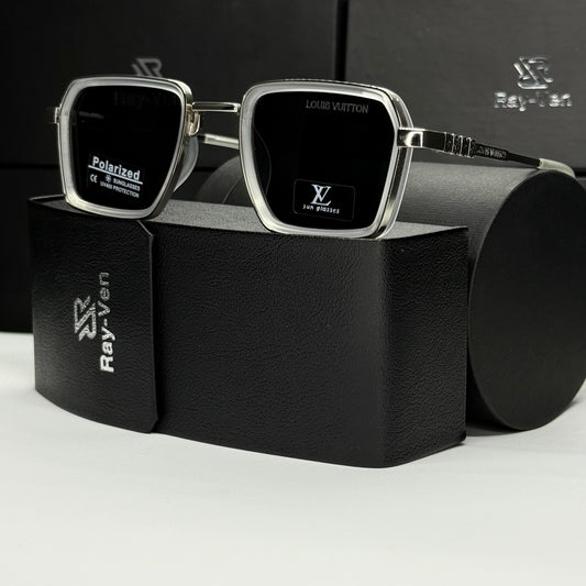 Polarized LV Elite - نظارة شمسية مربع فاخرة - عدسات مستقطبة |41| إطار أسيتات بمفصلات سوستة