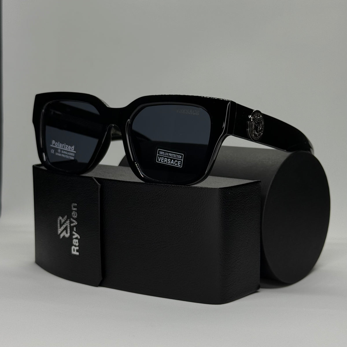 Polarized Medusa Elite | نظارة شمسية مربع فاخرة - عدسات مستقطبة |44| إطار أسيتات بشعار ميدوسا مميز