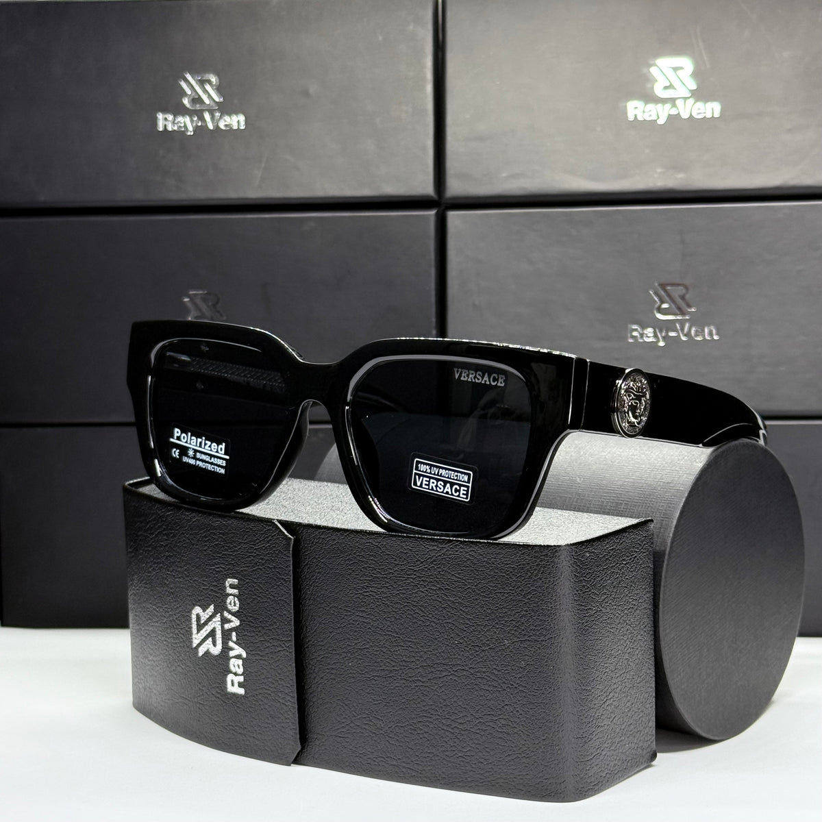 Polarized Medusa Elite | نظارة شمسية مربع فاخرة - عدسات مستقطبة |44| إطار أسيتات بشعار ميدوسا مميز