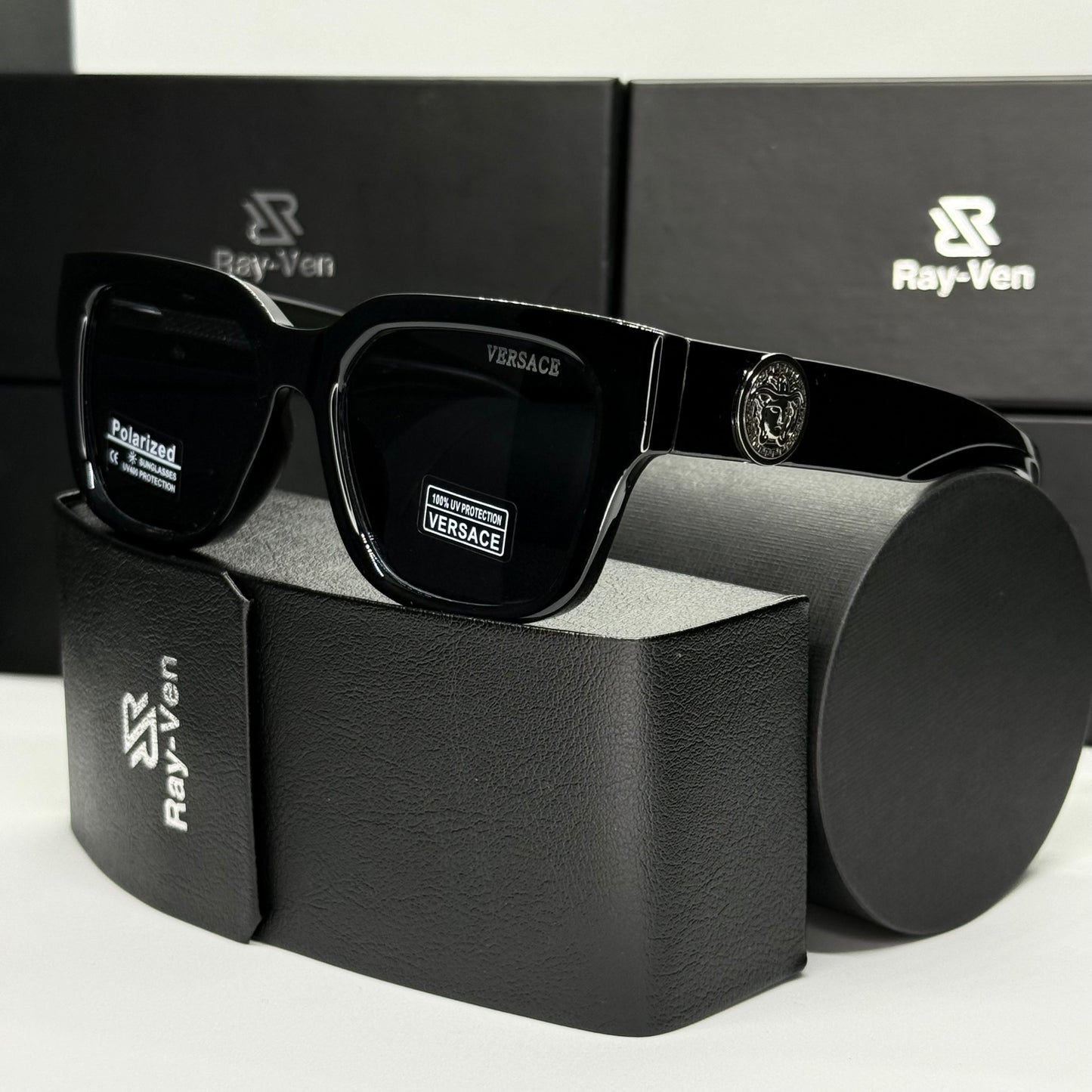 Polarized Medusa Elite | نظارة شمسية مربع فاخرة - عدسات مستقطبة |44| إطار أسيتات بشعار ميدوسا مميز