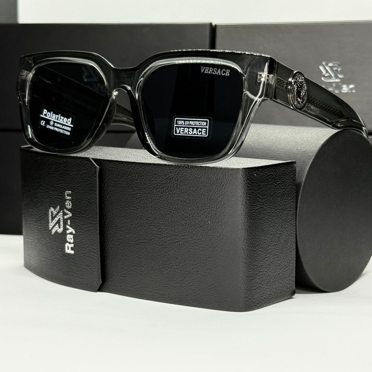 Polarized Medusa Elite | نظارة شمسية مربع فاخرة - عدسات مستقطبة |44| إطار أسيتات بشعار ميدوسا مميز