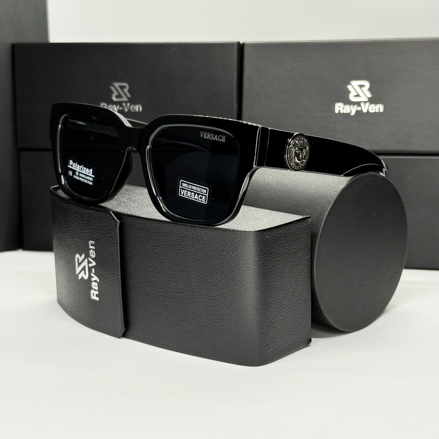 Polarized Medusa Elite | نظارة شمسية مربع فاخرة - عدسات مستقطبة |44| إطار أسيتات بشعار ميدوسا مميز