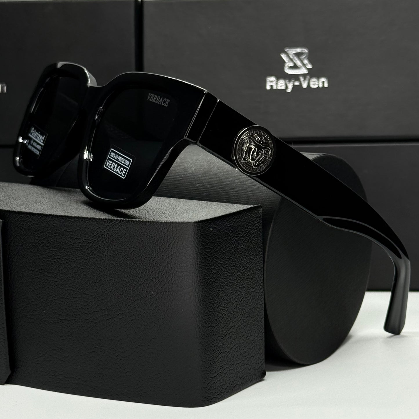 Polarized Medusa Elite | نظارة شمسية مربع فاخرة - عدسات مستقطبة |44| إطار أسيتات بشعار ميدوسا مميز