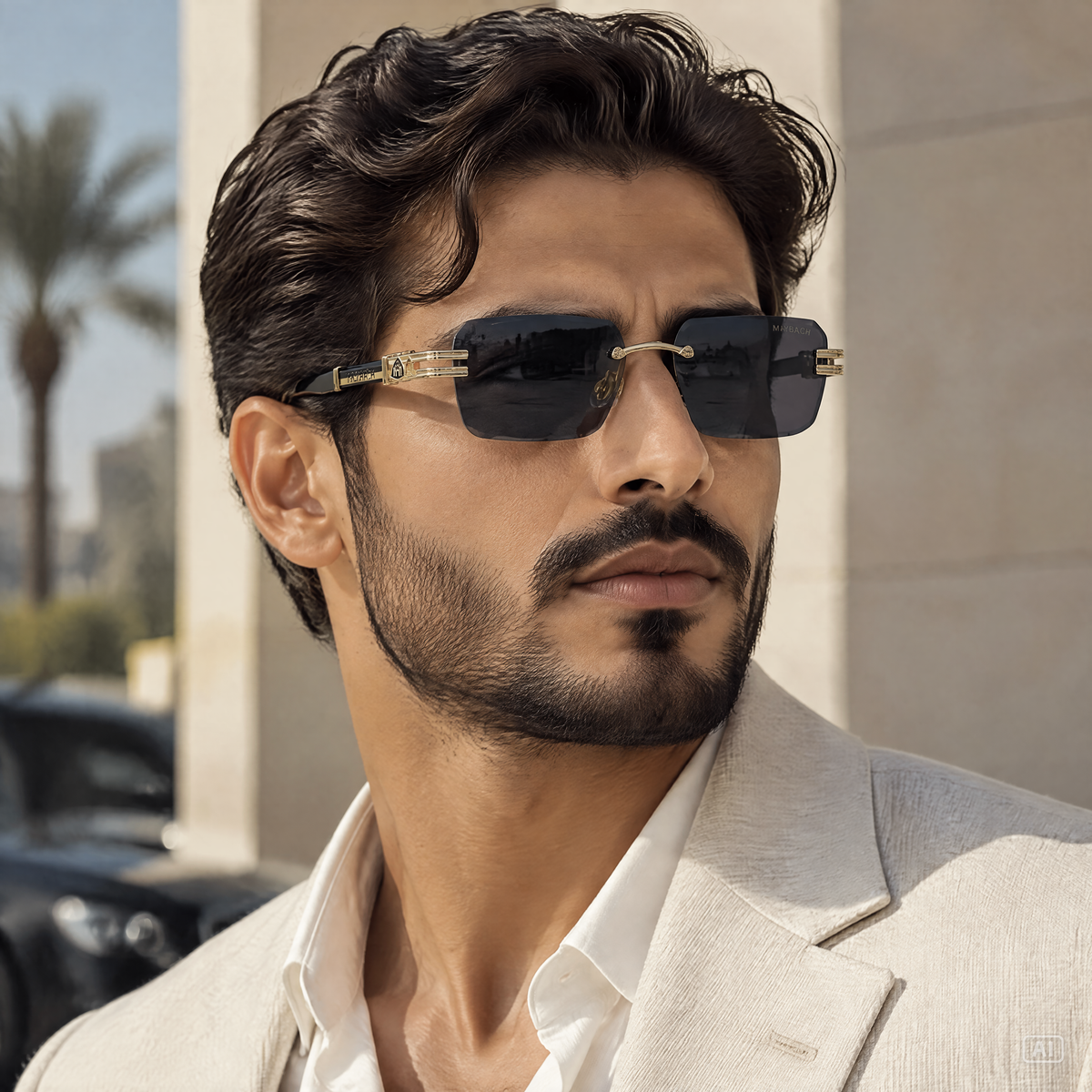 Rimless Luxury M-Emblem | عدسات متدرجة UV400  |42| نظارة شمسية بدون إطار فاخرة