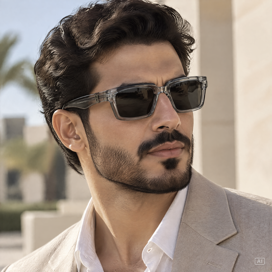 Crystal Smoke Polarized | نظارة شمسية مربع فاخرة - عدسات مستقطبة - إطار أسيتات رمادي شفاف حصري #36