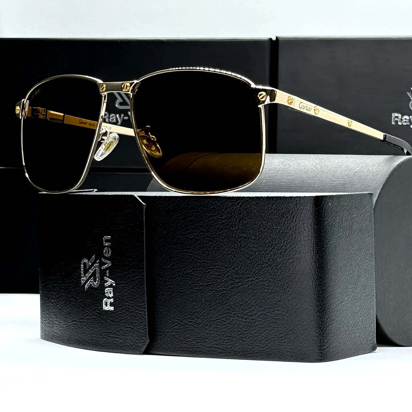 Signature Luxury Series | نظارة شمسية مربعة فاخرة - إطار معدني مميز - عدسات UV400 مضادة للانعكاس #31