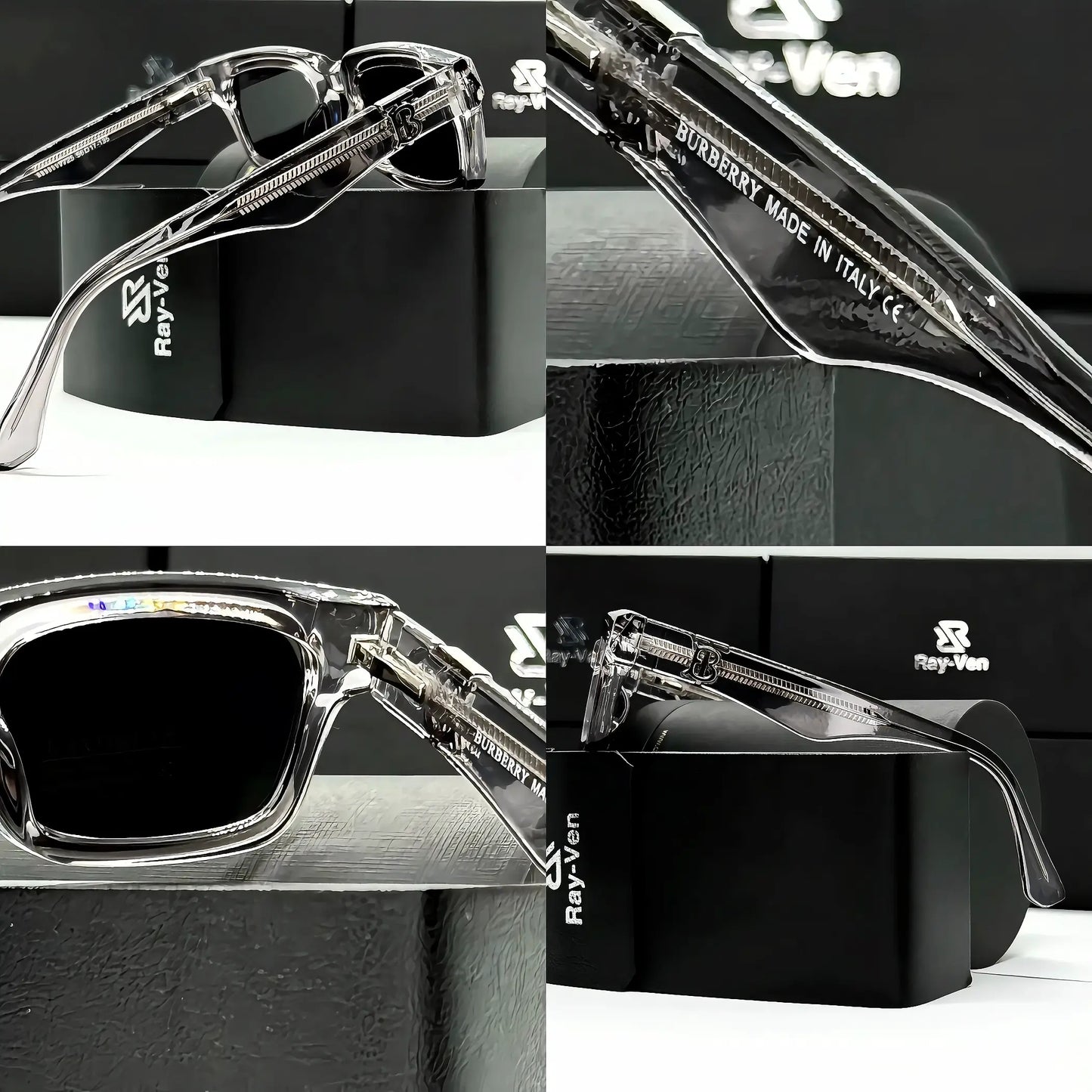 Crystal Smoke Polarized | نظارة شمسية مربع فاخرة - عدسات مستقطبة  - إطار أسيتات رمادي شفاف حصري #36