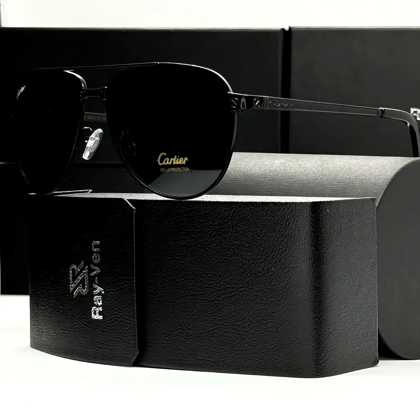 Black Diamond Elite | نظارة شمسية أفيتور حصرية - إطار أسود فاخر - عدسات UV400 زرقاء مضادة للانعكاس #33