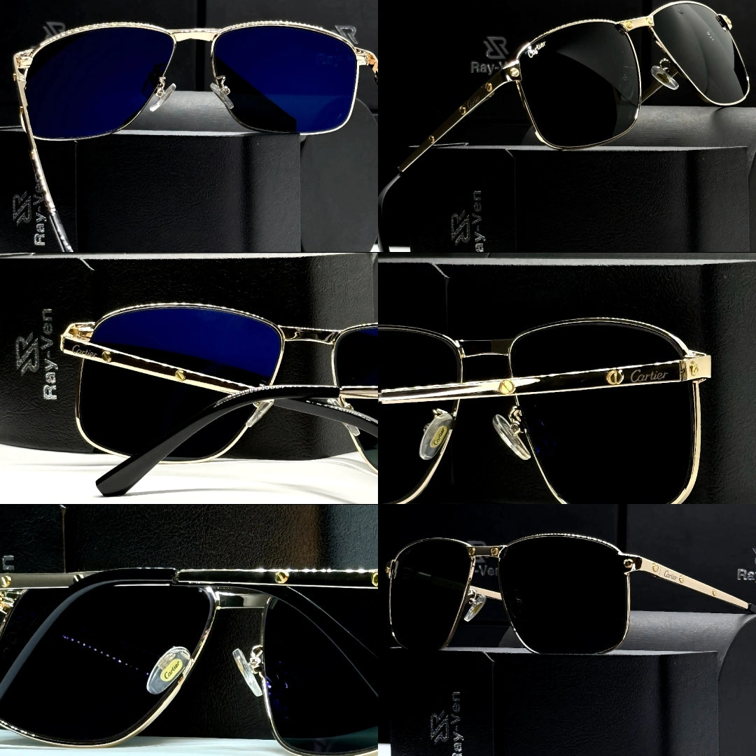 Signature Luxury Series | نظارة شمسية مربعة فاخرة - إطار معدني مميز - عدسات UV400 مضادة للانعكاس #31