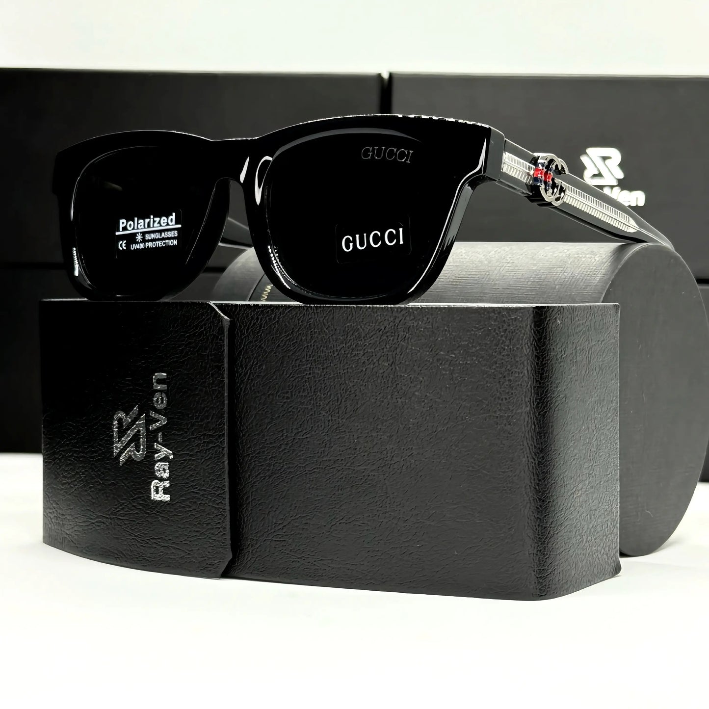 Polarized Acetate Signature | نظارة شمسية مربع فاخرة - عدسات مستقطبة UV400 - إطار أسيتات بمفصلات مميزة #35