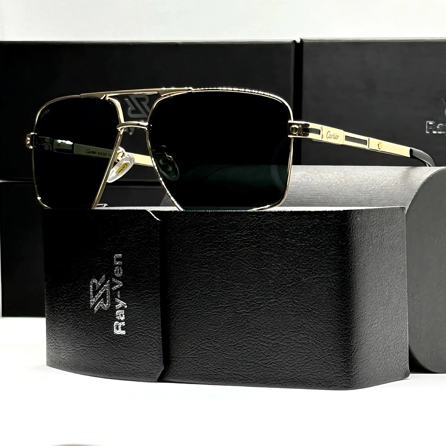 Prestige Classic Series | نظارة شمسية مربعة كلاسيكية - إطار معدني فاخر - عدسات UV400 مضادة للانعكاس #32