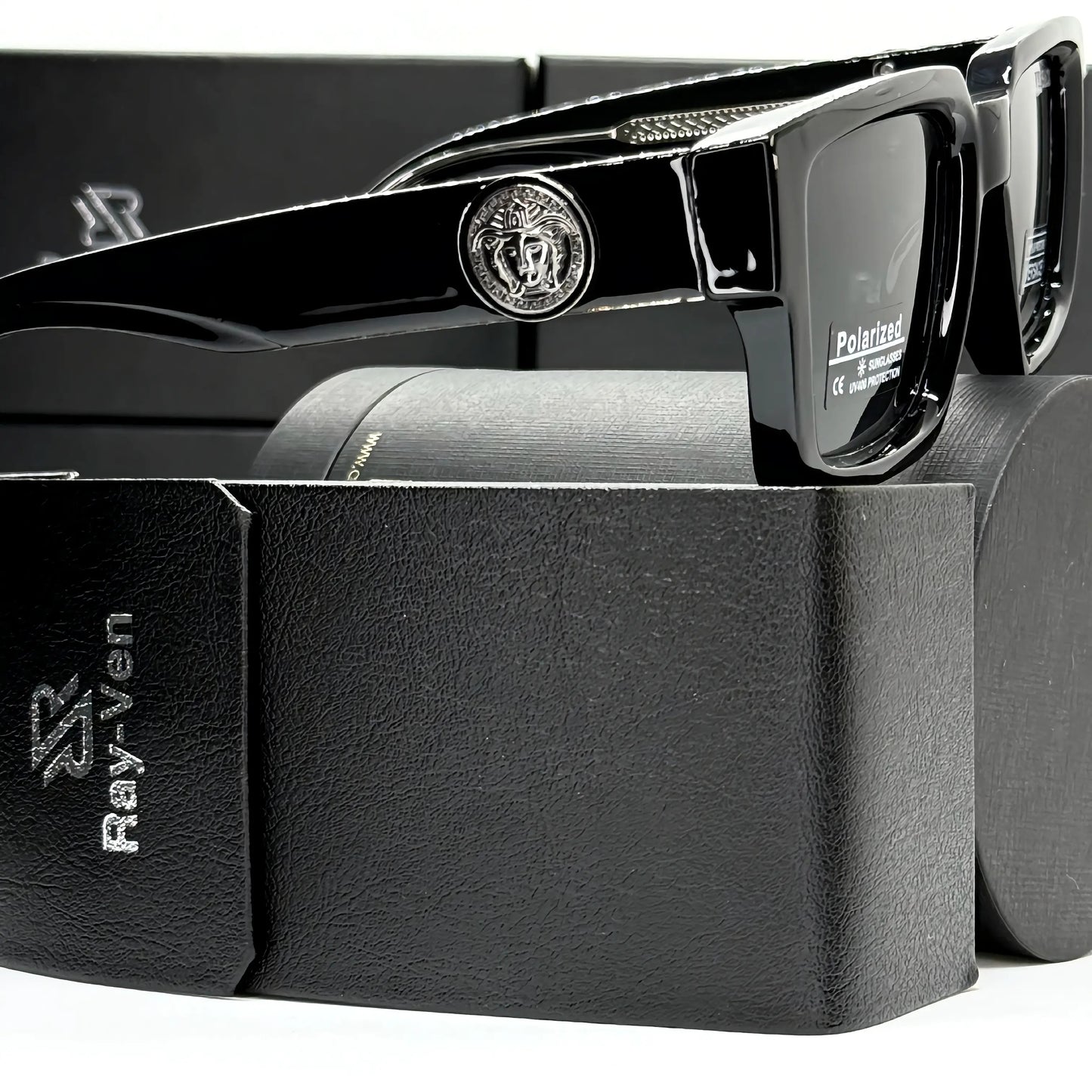 Polarized Bold Elite | نظارة شمسية مربع فاخرة - عدسات مستقطبة UV400 - إطار أسيتات بشعار جانبي مميز #39