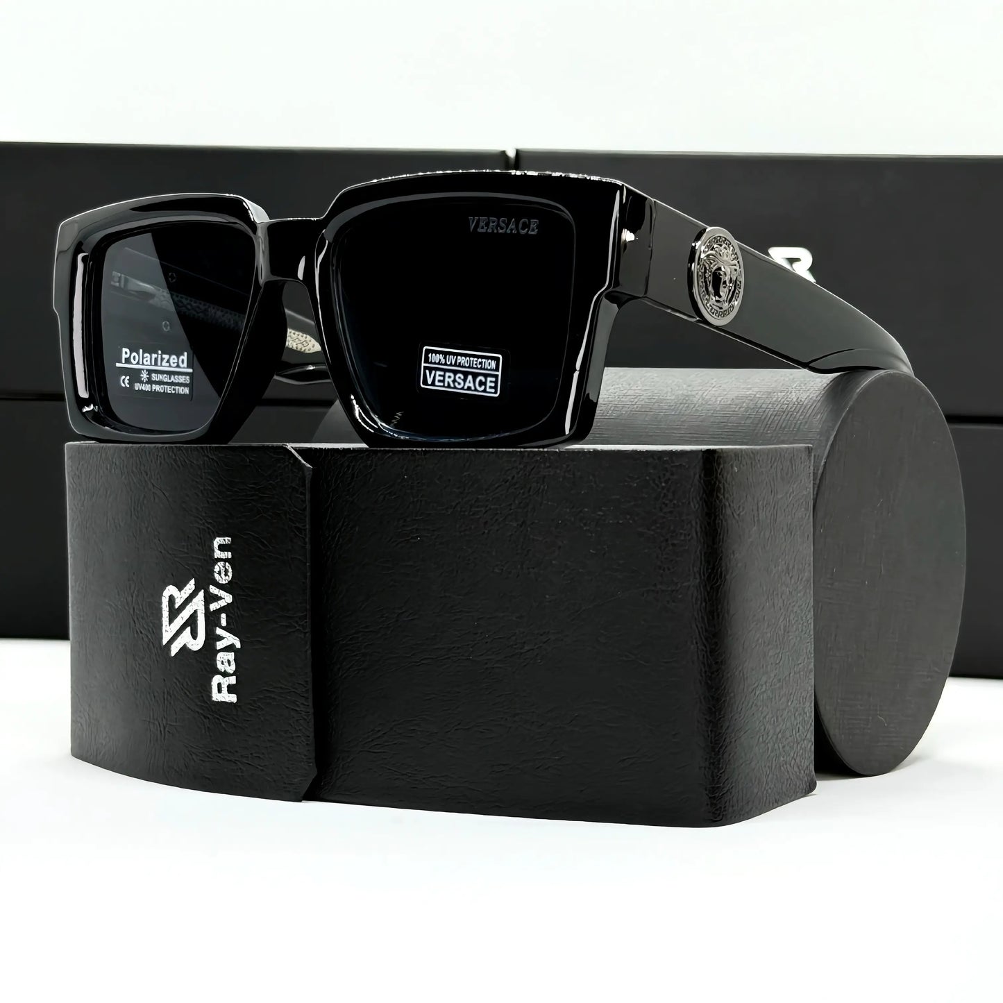 Polarized Bold Elite | نظارة شمسية مربع فاخرة - عدسات مستقطبة UV400 - إطار أسيتات بشعار جانبي مميز #39