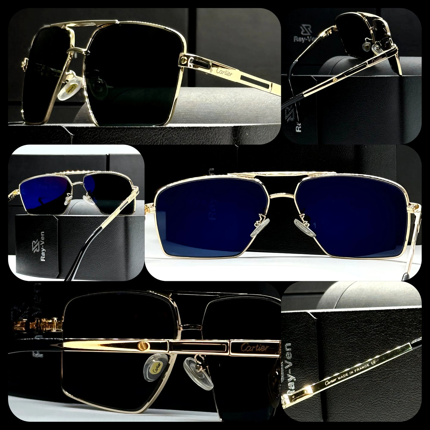 Prestige Classic Series | نظارة شمسية مربعة كلاسيكية - إطار معدني فاخر - عدسات UV400 مضادة للانعكاس #32