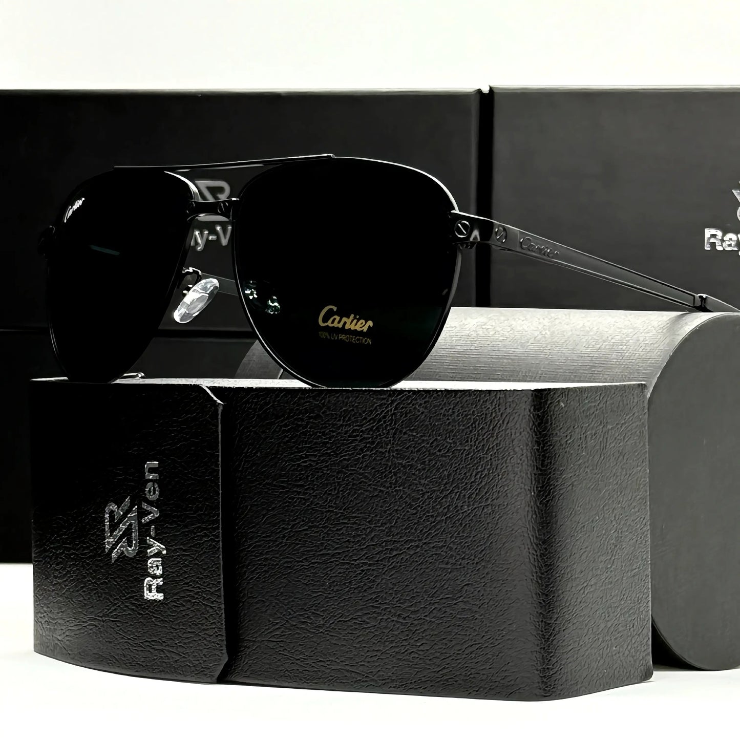 Black Diamond Elite | نظارة شمسية أفيتور حصرية - إطار أسود فاخر - عدسات UV400 زرقاء مضادة للانعكاس #33