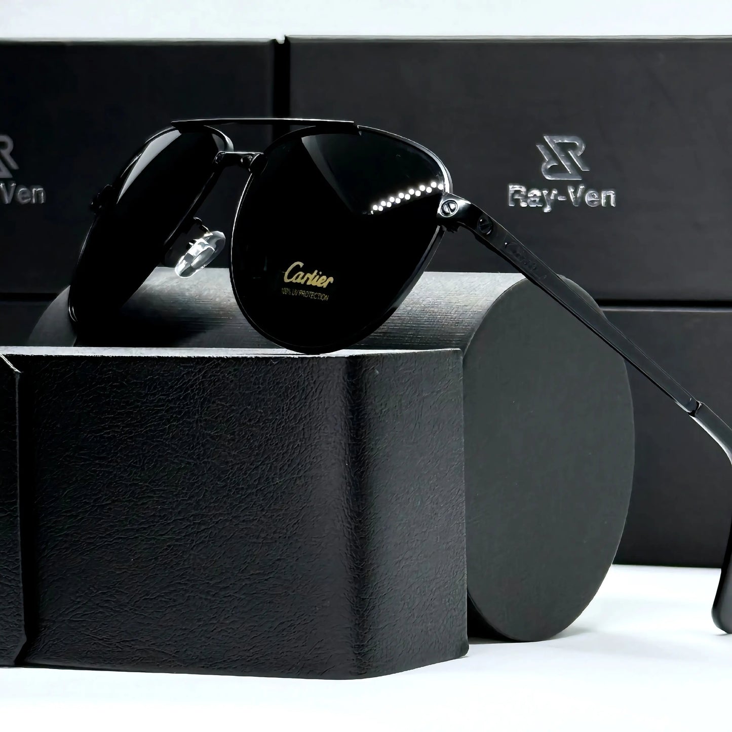 Black Diamond Elite | نظارة شمسية أفيتور حصرية - إطار أسود فاخر - عدسات UV400 زرقاء مضادة للانعكاس #33