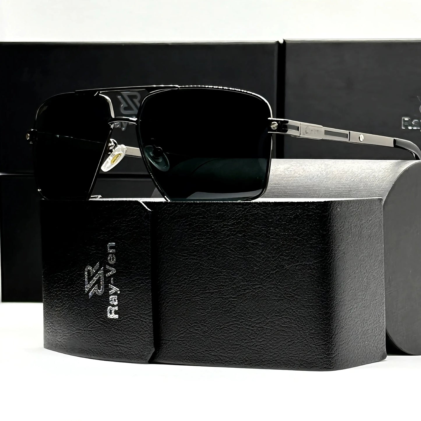 Prestige Classic Series | نظارة شمسية مربعة كلاسيكية - إطار معدني فاخر - عدسات UV400 مضادة للانعكاس #32