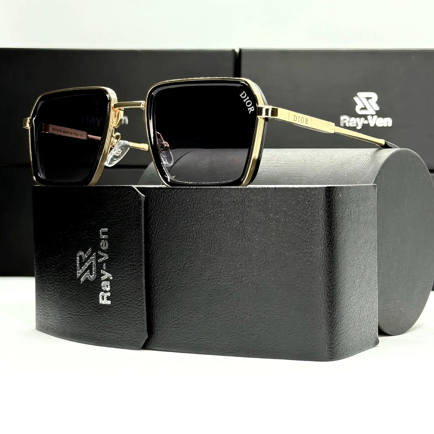UV400 Luxury Combo | نظارة شمسية مربع فاخرة - عدسات UV400 متدرجة - إطار أسيتات ومعدن ذهبي #40