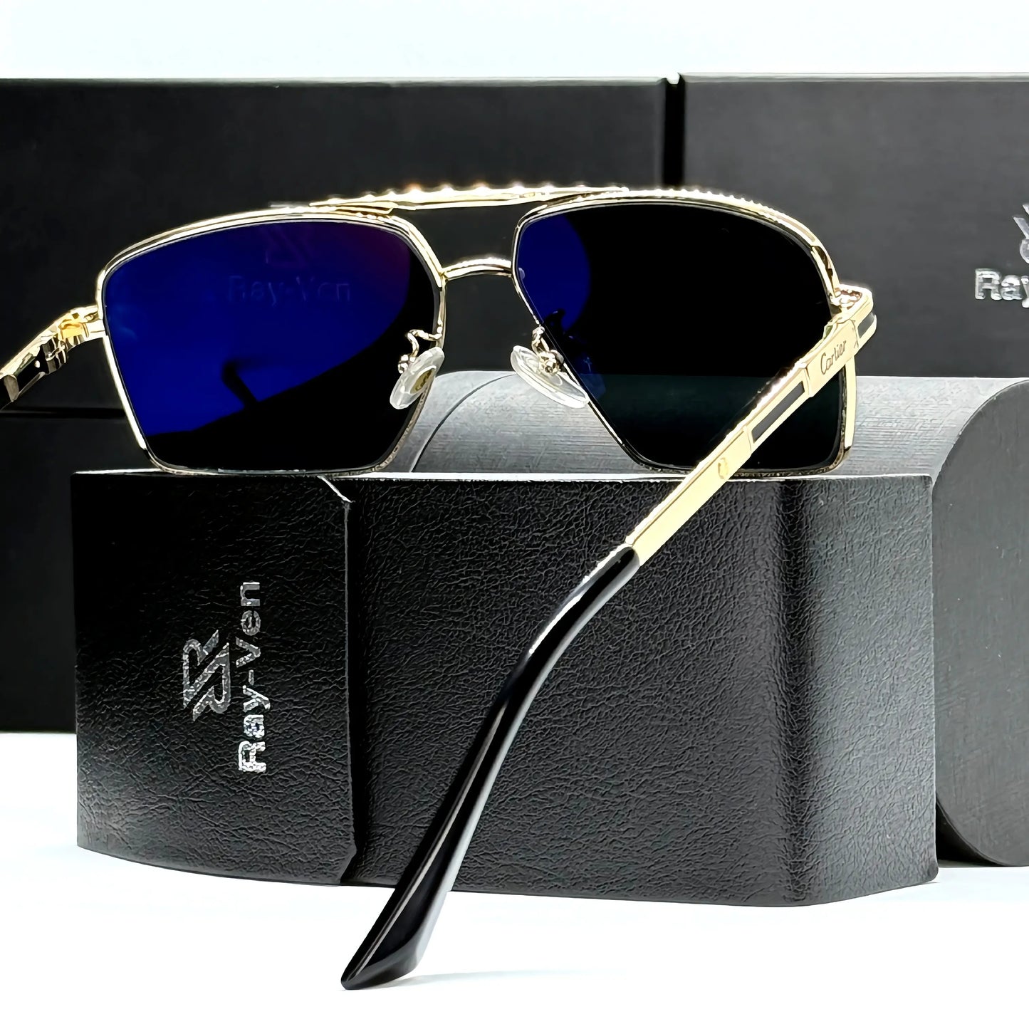 Prestige Classic Series | نظارة شمسية مربعة كلاسيكية - إطار معدني فاخر - عدسات UV400 مضادة للانعكاس #32